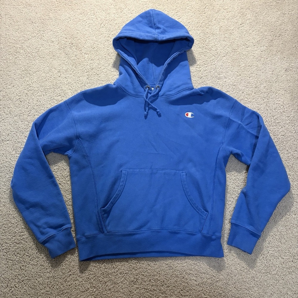 Champion Reverse Weave Pullover Hoodie Adult Size Medium Blue Sweatshirt - Picture 1 of 8